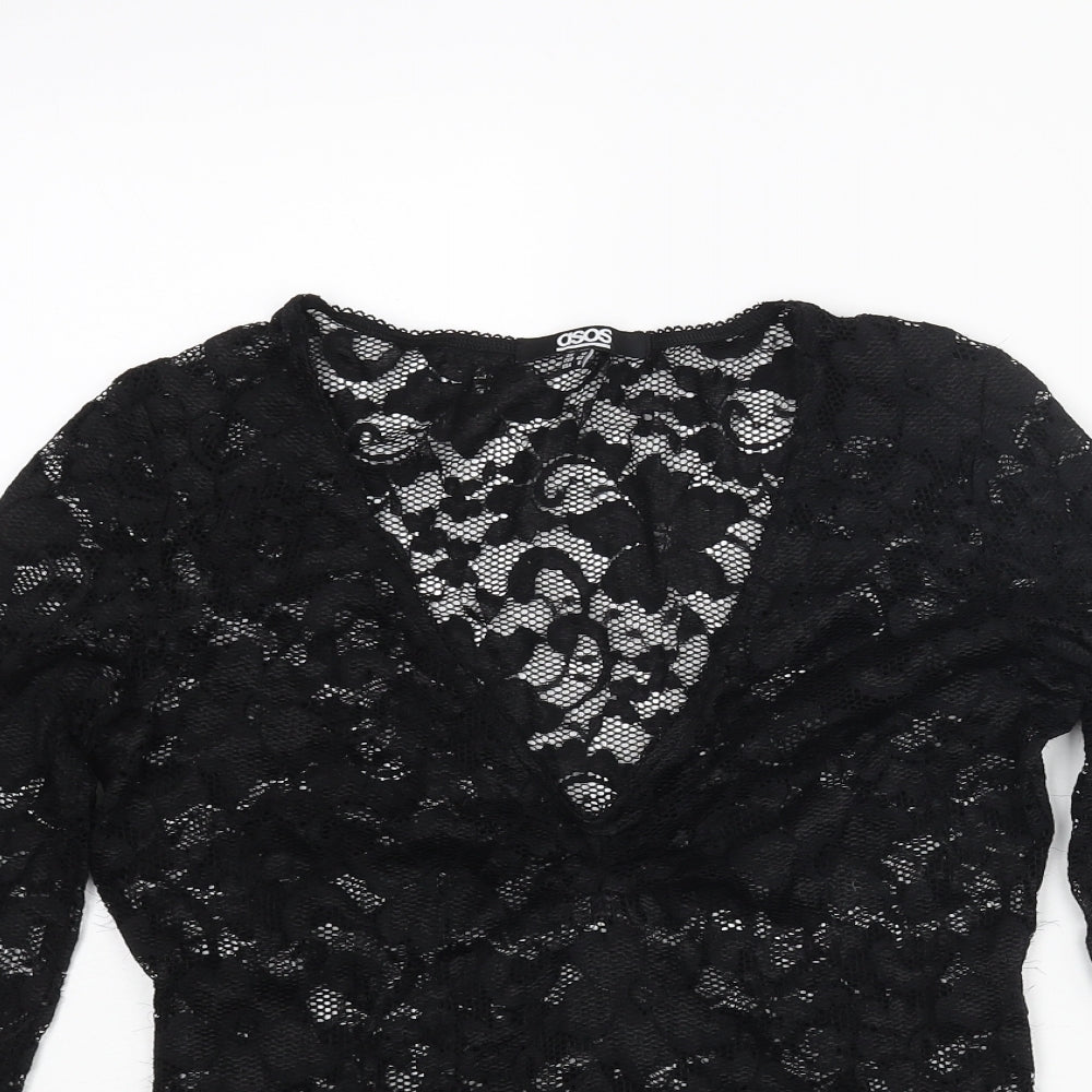 ASOS Womens Black Nylon Basic Blouse Size 12 V-Neck