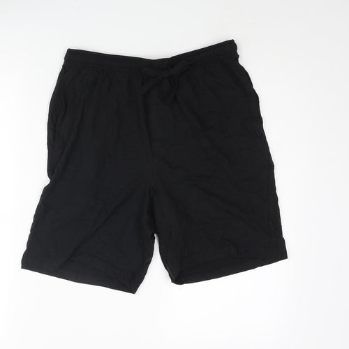 Marks and Spencer Mens Black Solid Polyester Sleep Shorts Size M Drawstring