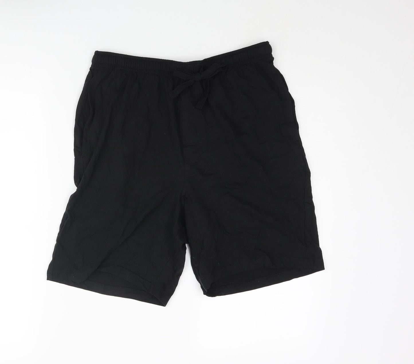 Marks and Spencer Mens Black Solid Polyester Sleep Shorts Size M Drawstring