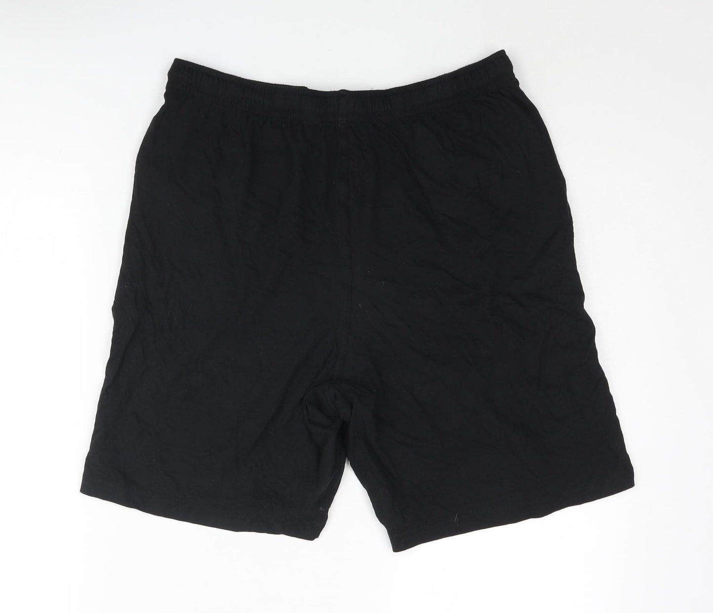 Marks and Spencer Mens Black Solid Polyester Sleep Shorts Size M Drawstring