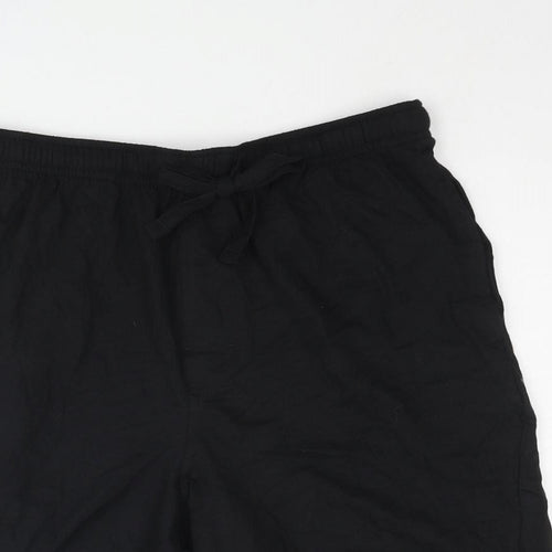 Marks and Spencer Mens Black Solid Polyester Sleep Shorts Size M Drawstring