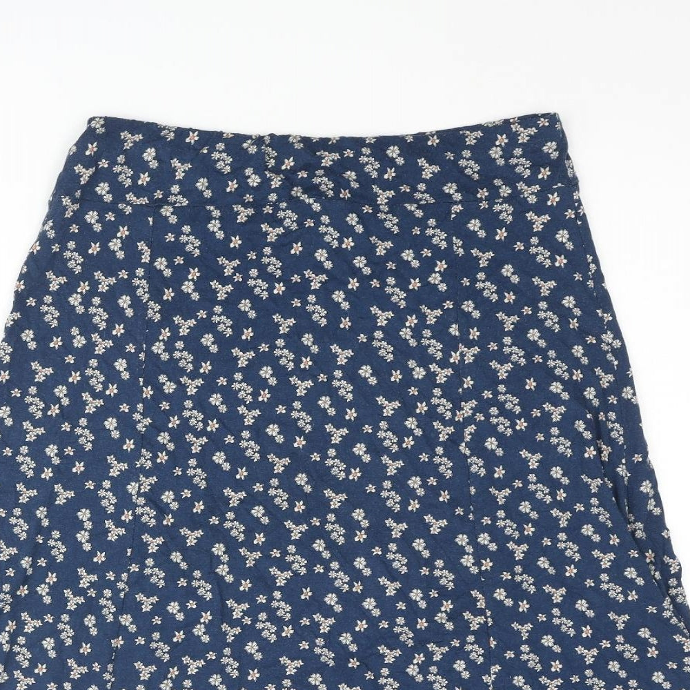 Marks and Spencer Womens Blue Floral Viscose A-Line Skirt Size 10