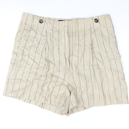 Marks and Spencer Womens Beige Striped Polyester Basic Shorts Size 36 in L4 in Regular Zip