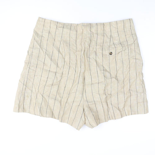 Marks and Spencer Womens Beige Striped Polyester Basic Shorts Size 36 in L4 in Regular Zip