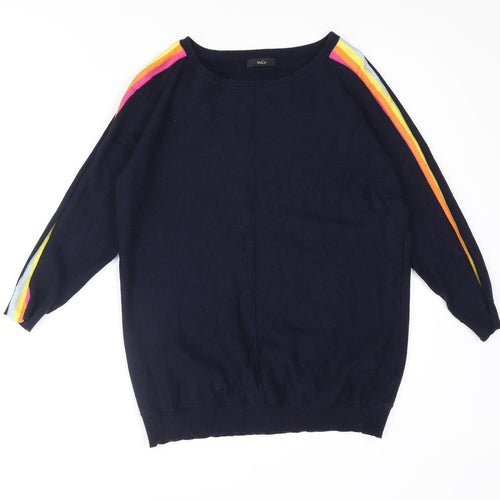 M&Co Womens Blue Round Neck Viscose Pullover Jumper Size 10 - Taped Sleeves