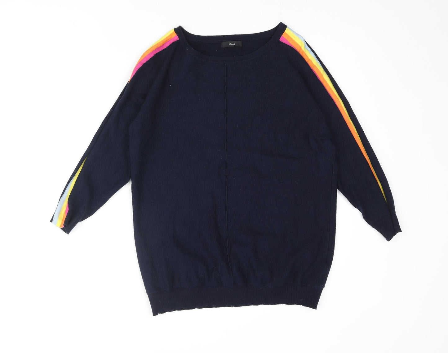 M&Co Womens Blue Round Neck Viscose Pullover Jumper Size 10 - Taped Sleeves