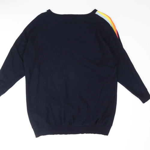 M&Co Womens Blue Round Neck Viscose Pullover Jumper Size 10 - Taped Sleeves