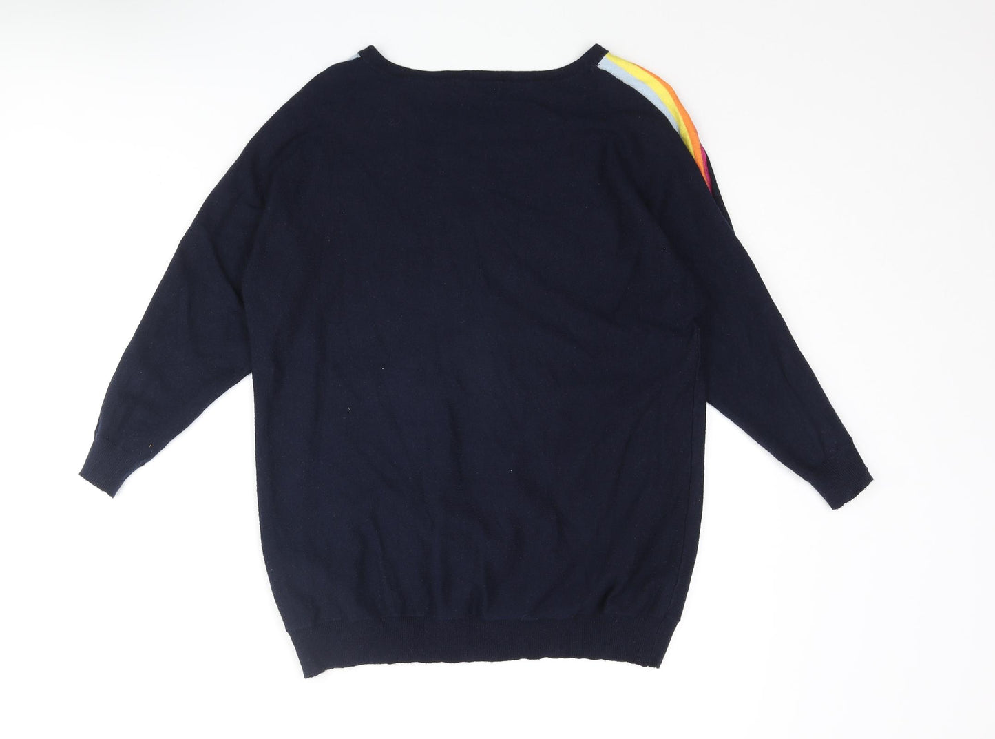 M&Co Womens Blue Round Neck Viscose Pullover Jumper Size 10 - Taped Sleeves