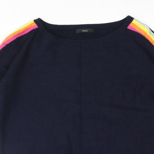 M&Co Womens Blue Round Neck Viscose Pullover Jumper Size 10 - Taped Sleeves