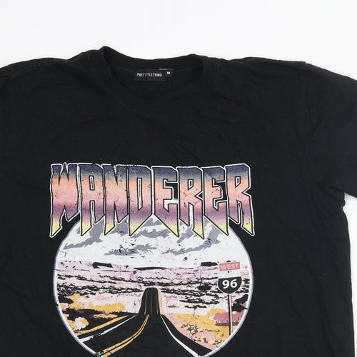 PRETTYLITTLETHING Womens Black Polyester Basic T-Shirt Size M Round Neck - Wanderer Road Print