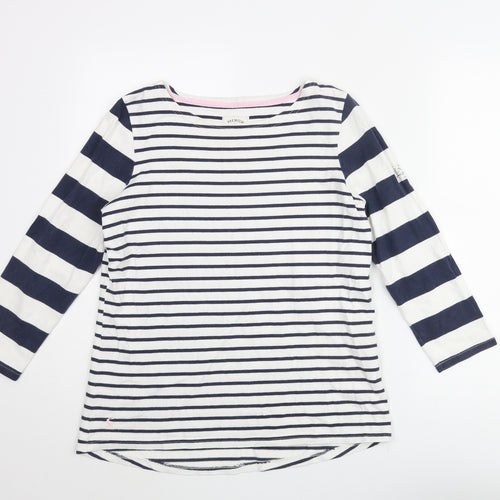 Joules Womens Blue Striped Cotton Basic T-Shirt Size 12 Round Neck