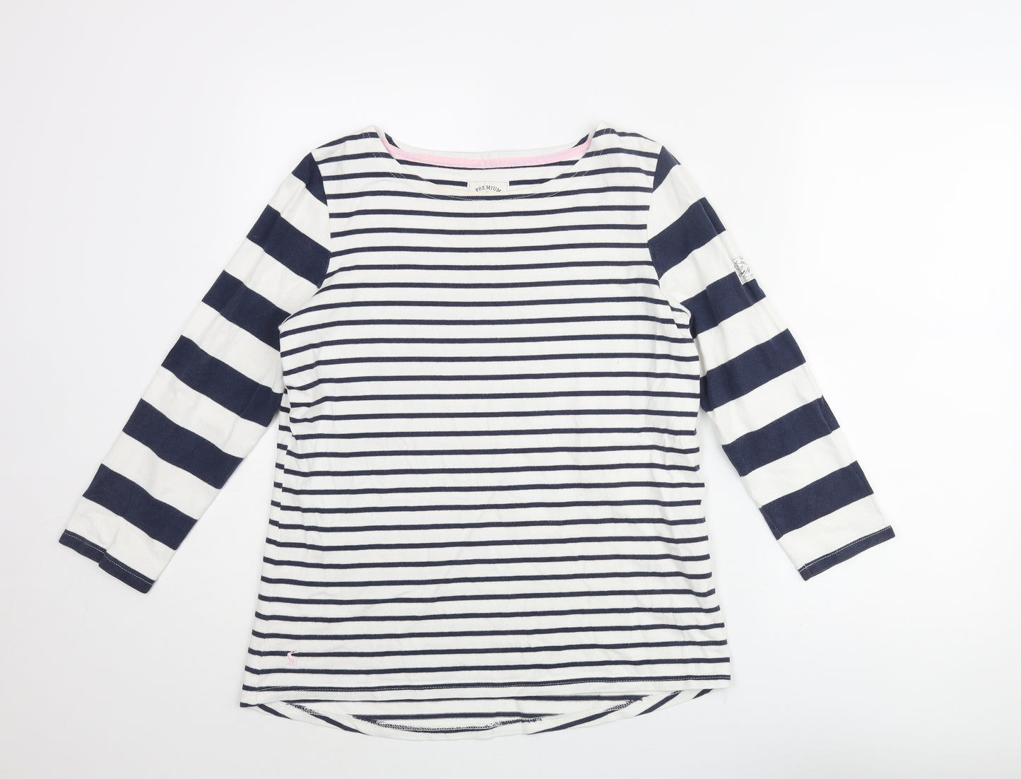 Joules Womens Blue Striped Cotton Basic T-Shirt Size 12 Round Neck