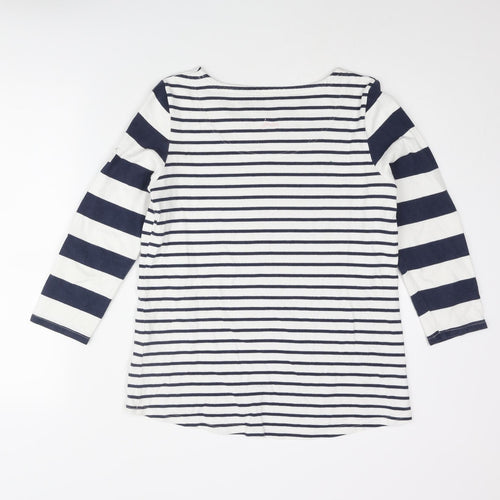 Joules Womens Blue Striped Cotton Basic T-Shirt Size 12 Round Neck