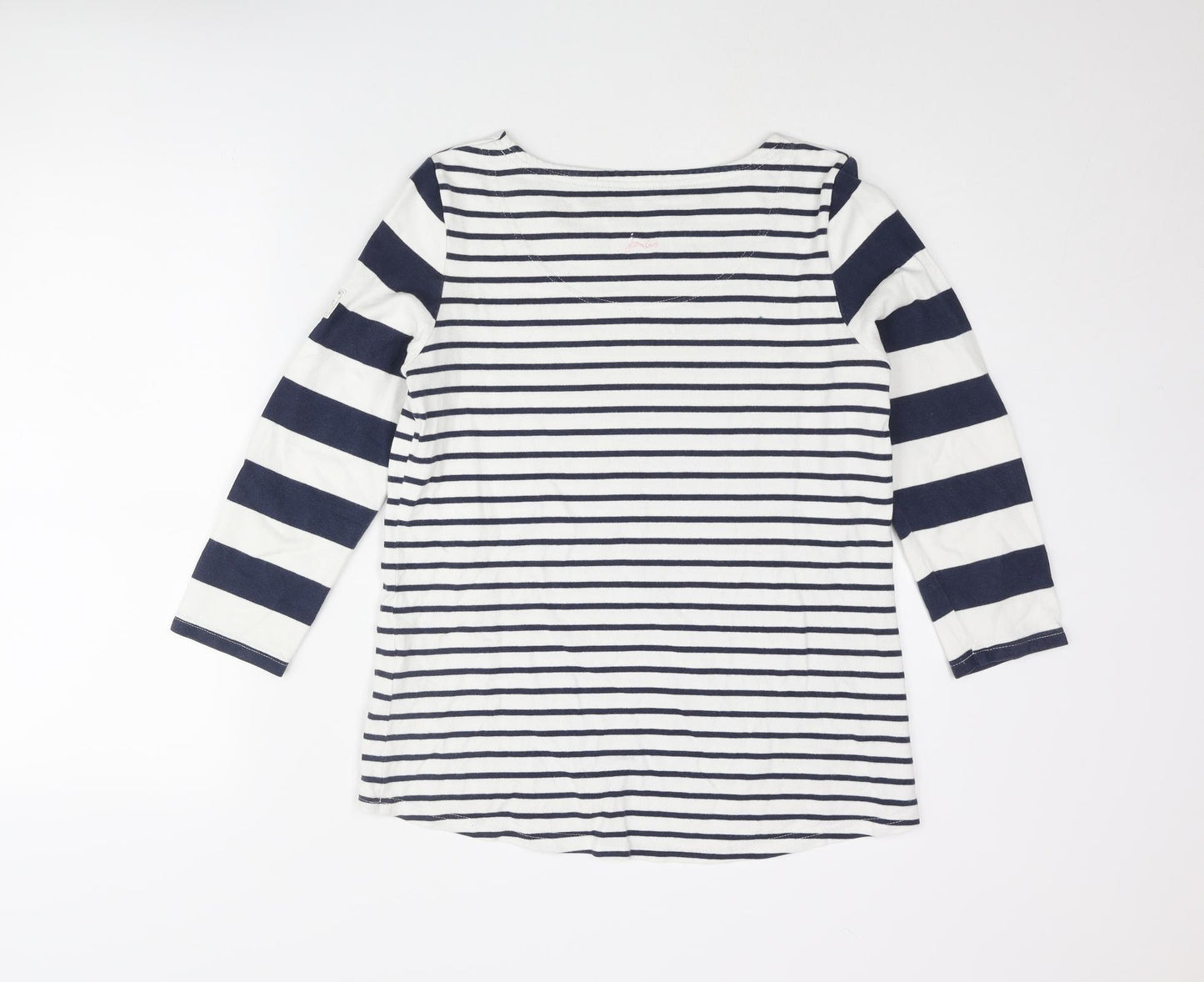 Joules Womens Blue Striped Cotton Basic T-Shirt Size 12 Round Neck
