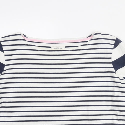 Joules Womens Blue Striped Cotton Basic T-Shirt Size 12 Round Neck