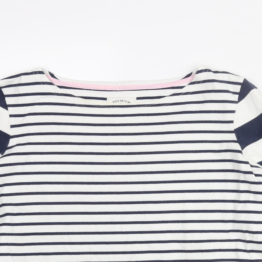 Joules Womens Blue Striped Cotton Basic T-Shirt Size 12 Round Neck