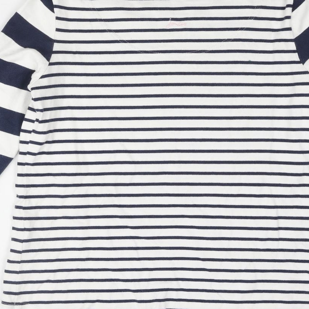 Joules Womens Blue Striped Cotton Basic T-Shirt Size 12 Round Neck