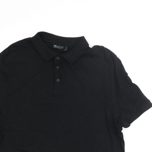 ASOS Mens Black Cotton Polo Size L Collared Button