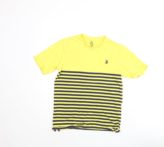 Luke Junior Boys Yellow Cotton Basic T-Shirt Size 12-13 Years Round Neck Pullover - Stripe Print