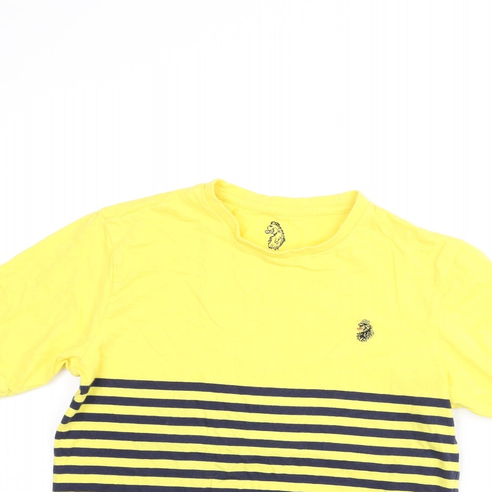 Luke Junior Boys Yellow Cotton Basic T-Shirt Size 12-13 Years Round Neck Pullover - Stripe Print