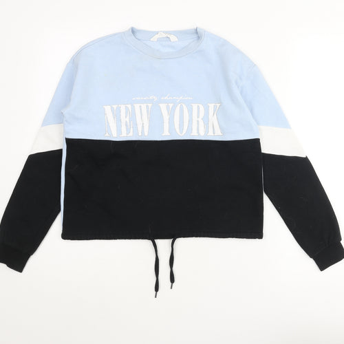 H&M Girls Multicoloured Colourblock Cotton Pullover Sweatshirt Size 11-12 Years Pullover - New York Drawstring