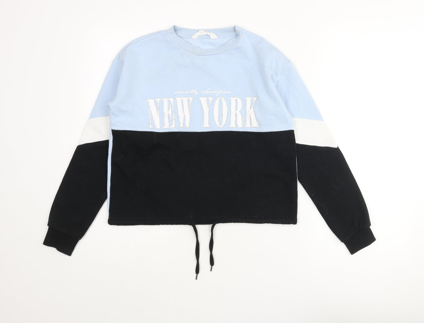 H&M Girls Multicoloured Colourblock Cotton Pullover Sweatshirt Size 11-12 Years Pullover - New York Drawstring
