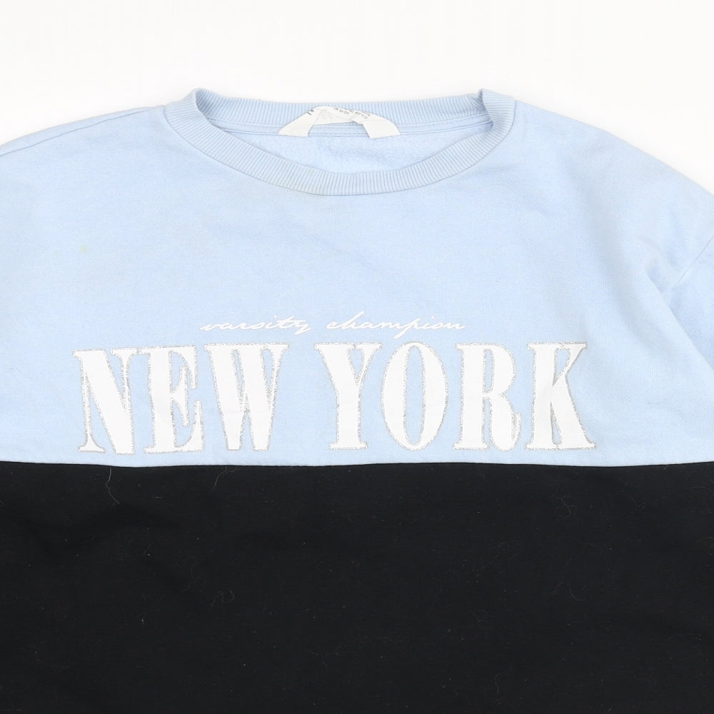 H&M Girls Multicoloured Colourblock Cotton Pullover Sweatshirt Size 11-12 Years Pullover - New York Drawstring