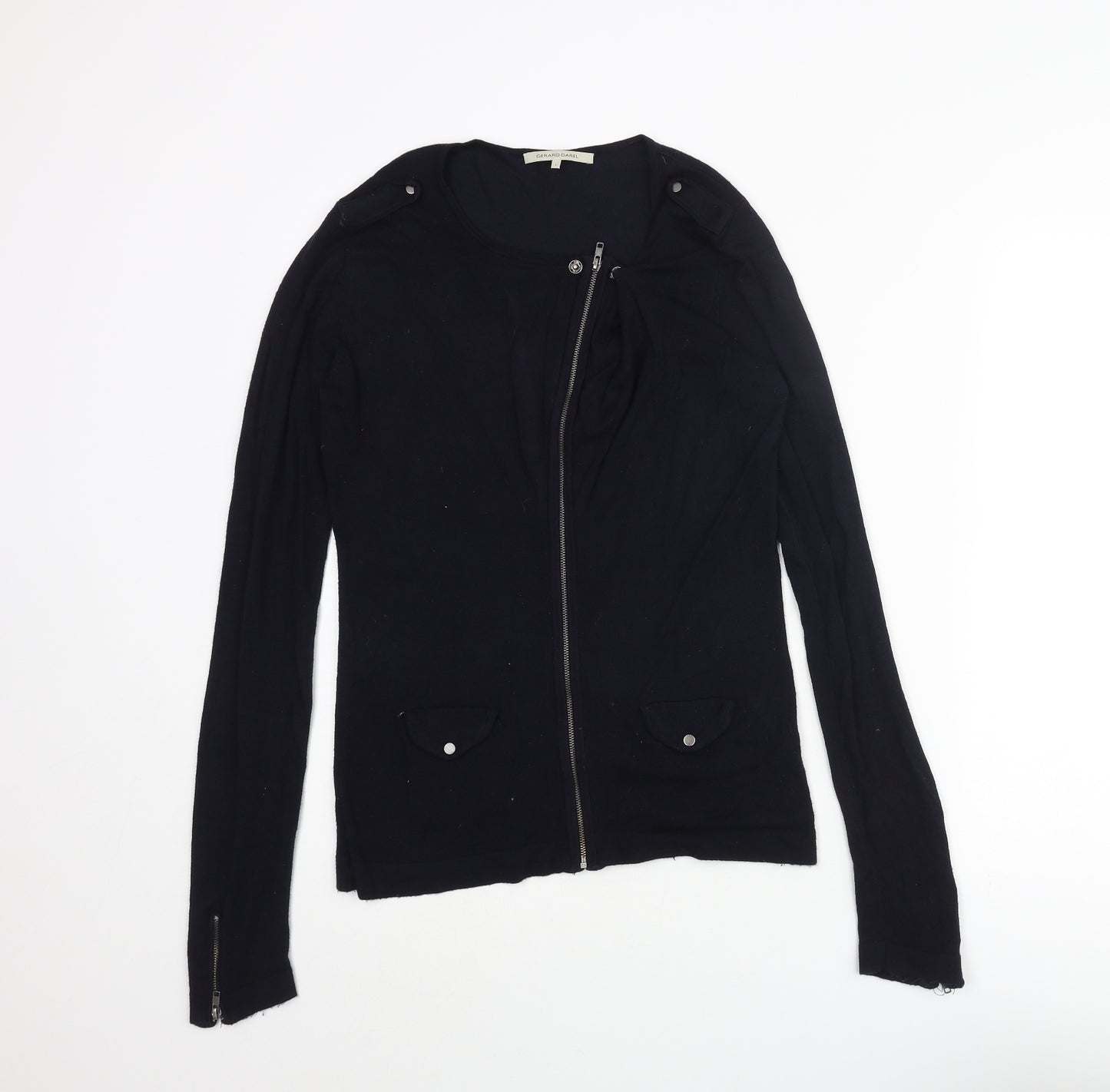 Gerard Darel Womens Blue Round Neck Viscose Full Zip Jumper Size 6