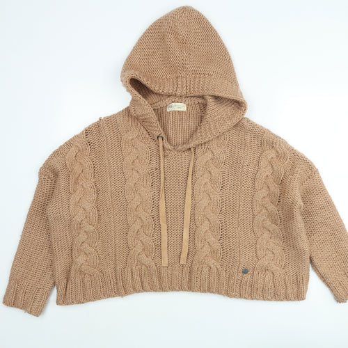 BSB Womens Beige Round Neck Acrylic Pullover Jumper Size M - Hooded Cropped
