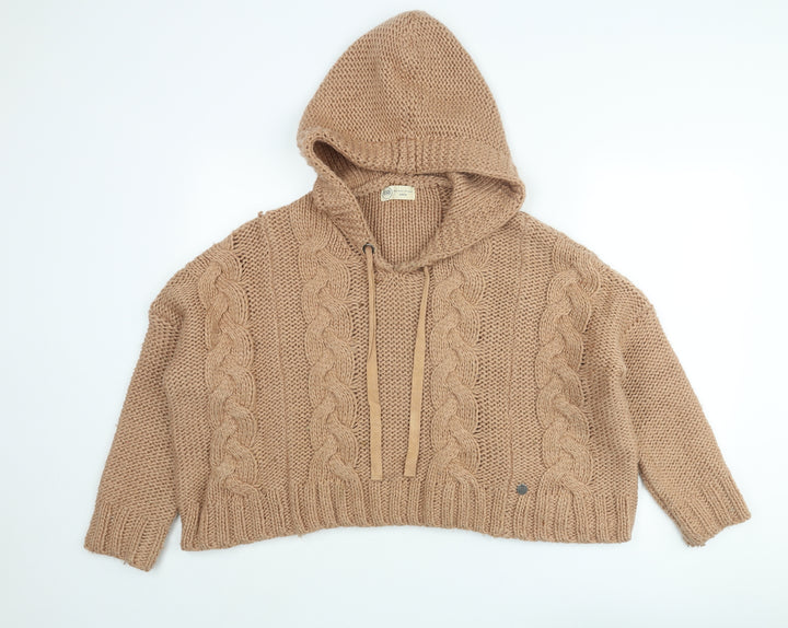 BSB Womens Beige Round Neck Acrylic Pullover Jumper Size M - Hooded Cropped