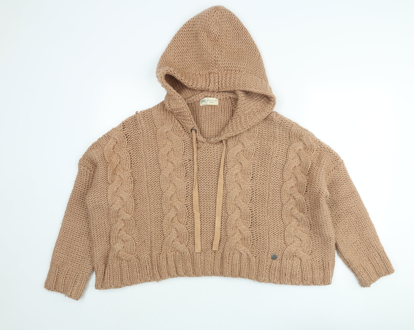 BSB Womens Beige Round Neck Acrylic Pullover Jumper Size M - Hooded Cropped