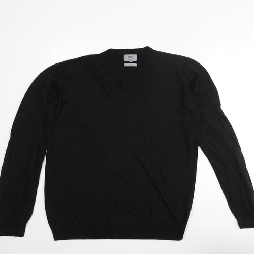 Marks and Spencer Mens Black V-Neck Acrylic Pullover Jumper Size 2XL Long Sleeve