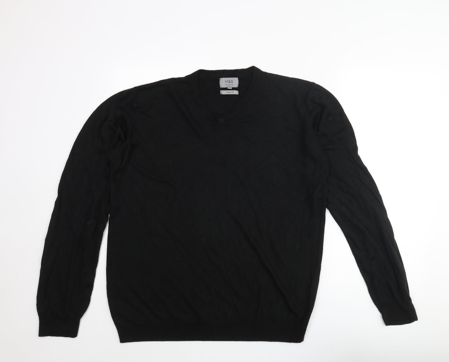 Marks and Spencer Mens Black V-Neck Acrylic Pullover Jumper Size 2XL Long Sleeve