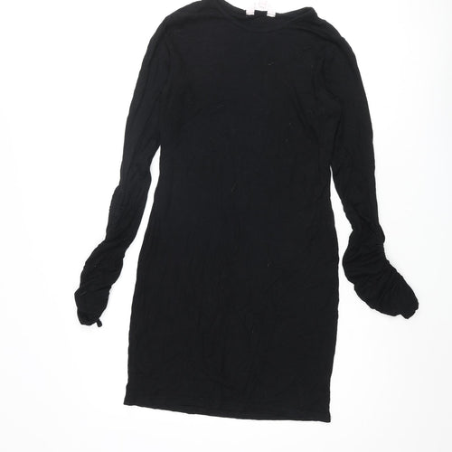 Miss Selfridge Womens Black Viscose Shift Size 10 Round Neck Pullover - Rouched Sleeve