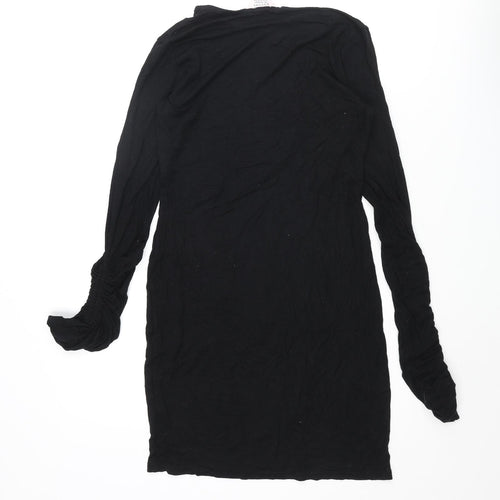 Miss Selfridge Womens Black Viscose Shift Size 10 Round Neck Pullover - Rouched Sleeve