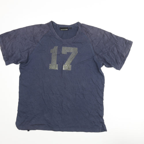 DKNY Mens Blue Cotton T-Shirt Size L Round Neck - 17