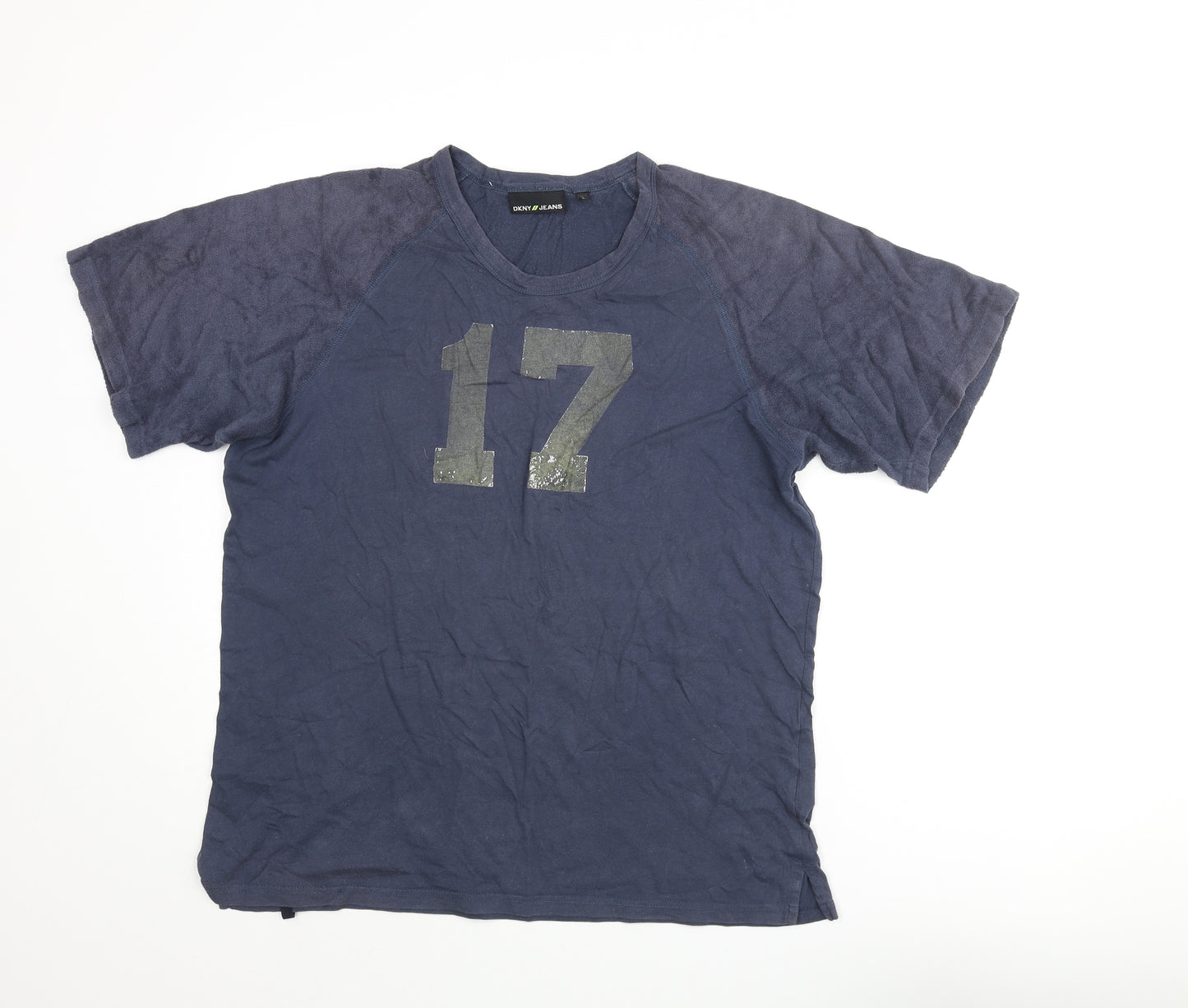 DKNY Mens Blue Cotton T-Shirt Size L Round Neck - 17