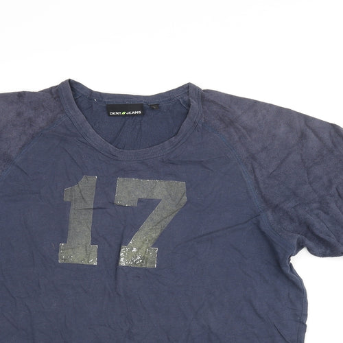 DKNY Mens Blue Cotton T-Shirt Size L Round Neck - 17