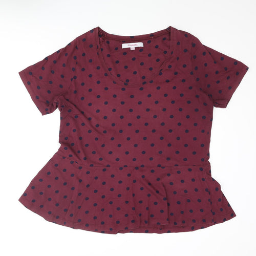 Simply Be Womens Purple Polka Dot Cotton Basic Blouse Size 20 Scoop Neck - Peplum