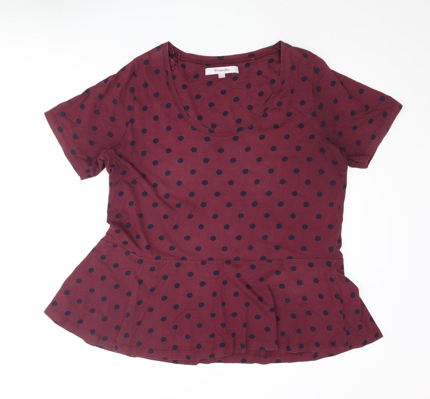 Simply Be Womens Purple Polka Dot Cotton Basic Blouse Size 20 Scoop Neck - Peplum