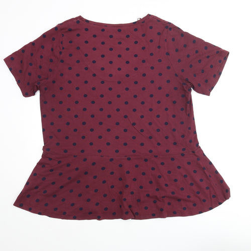 Simply Be Womens Purple Polka Dot Cotton Basic Blouse Size 20 Scoop Neck - Peplum