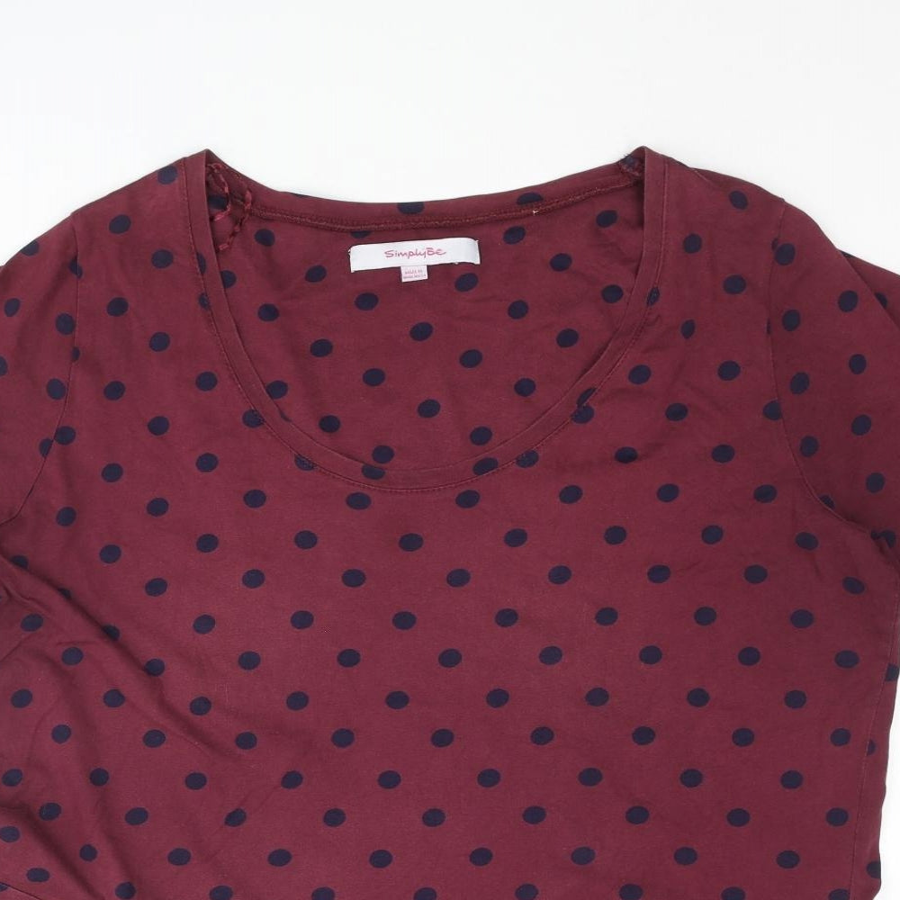 Simply Be Womens Purple Polka Dot Cotton Basic Blouse Size 20 Scoop Neck - Peplum