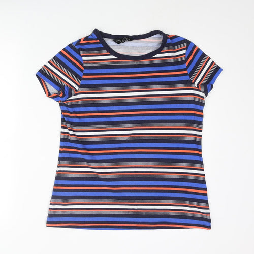 Dorothy Perkins Womens Multicoloured Striped Cotton Basic T-Shirt Size 10 Round Neck