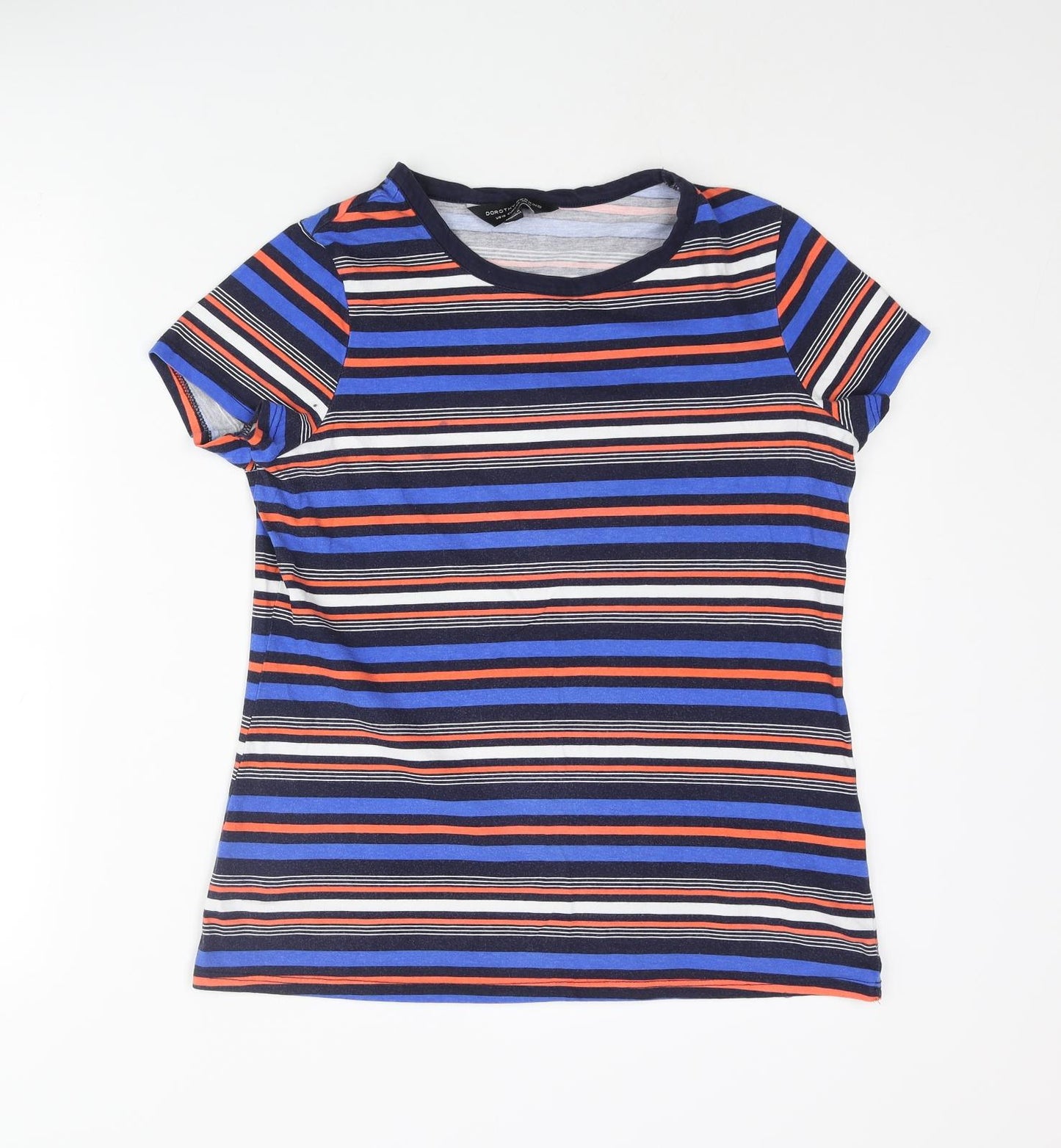 Dorothy Perkins Womens Multicoloured Striped Cotton Basic T-Shirt Size 10 Round Neck