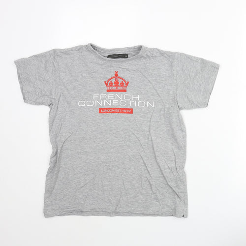 French Connection Boys Grey Cotton Basic T-Shirt Size 11-12 Years Crew Neck Pullover - Logo Print