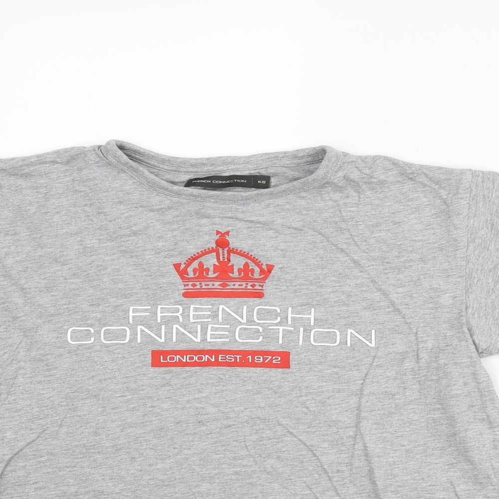 French Connection Boys Grey Cotton Basic T-Shirt Size 11-12 Years Crew Neck Pullover - Logo Print