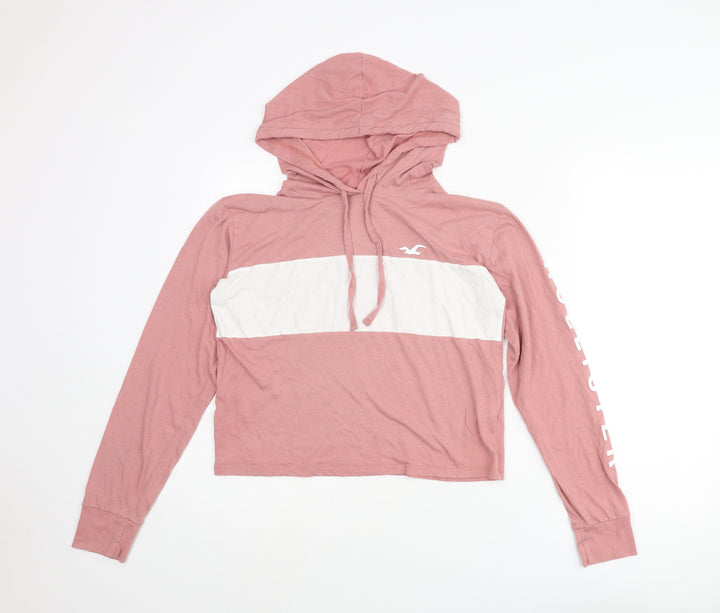 Hollister Womens Pink Colourblock Polyester Pullover Hoodie Size S Pullover - Sleeve Logo