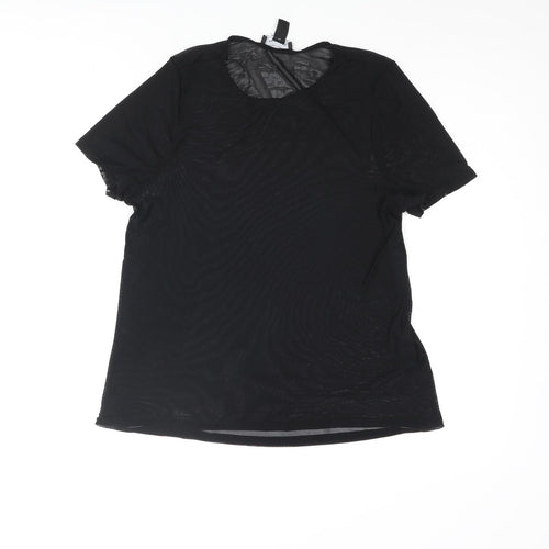 New Look Womens Black Nylon Basic Blouse Size 10 Round Neck - Semi Sheer