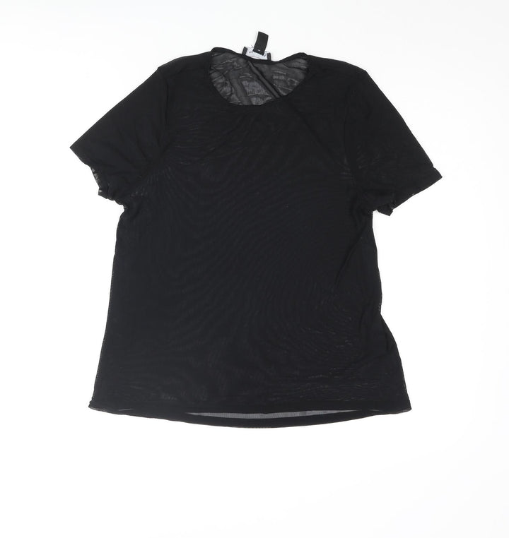 New Look Womens Black Nylon Basic Blouse Size 10 Round Neck - Semi Sheer