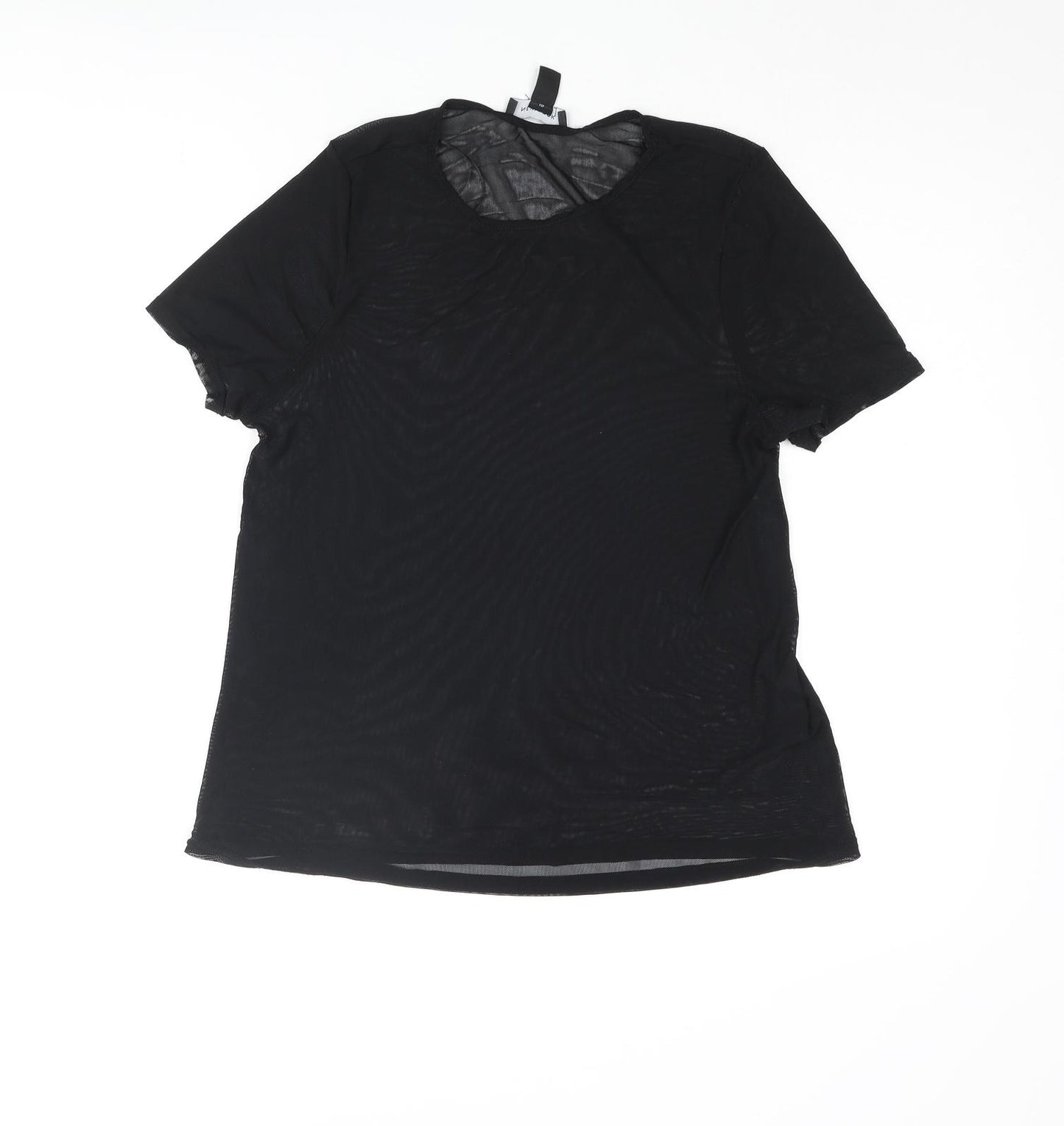 New Look Womens Black Nylon Basic Blouse Size 10 Round Neck - Semi Sheer